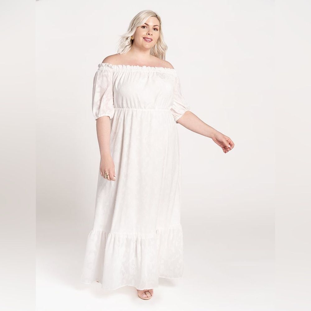 Eloquii White Off-Shoulder Tiered Maxi Dress